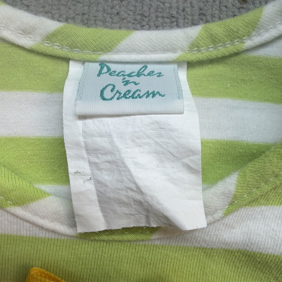 Peaches and Cream Baby Girl Cupcake Dress Green Stripe Polka Dot Flutter Sleeve - Picture 5 of 9
